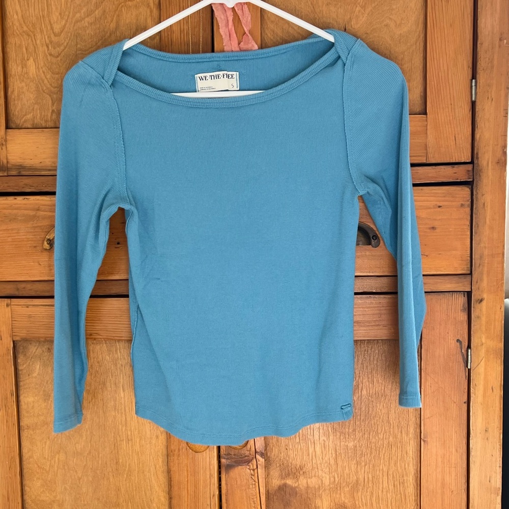 We The Free Blue Ribbed Knit Top